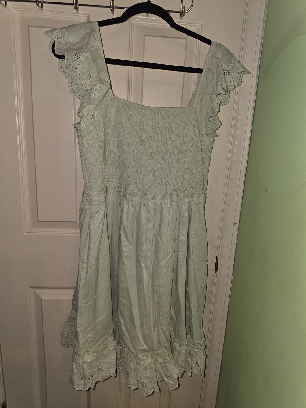 Chic Soul Pale Mint Eyelet Ruffle Midi Dress